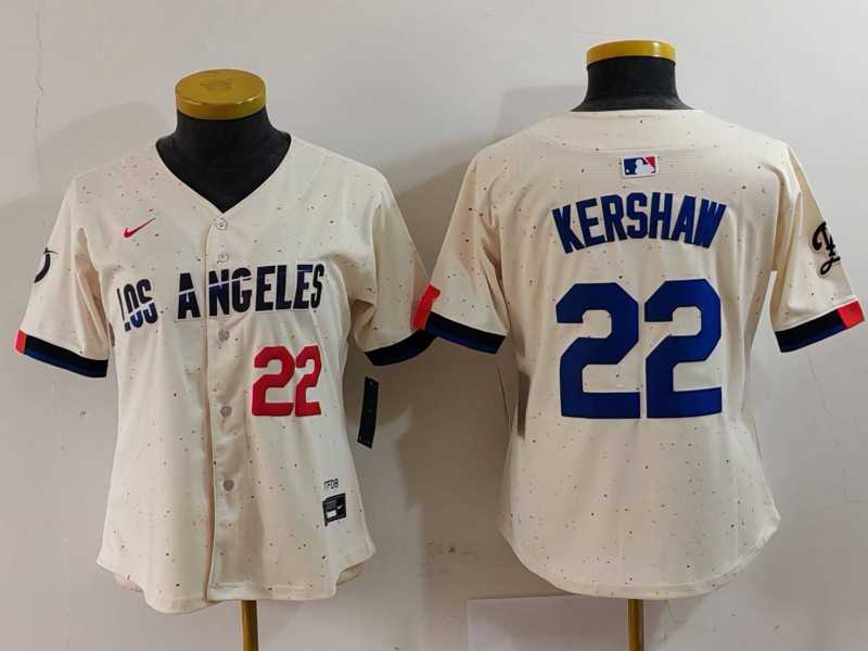 Women's Los Angeles Dodgers #22 Clayton Kershaw Number Cream 2024 City Connect Limited Stitched Jersey,We sell and wholesale Women's Los Angeles Dodgers #22 Clayton Kershaw Number Cream 2024 City Connect Limited Stitched Jersey on line form chian!